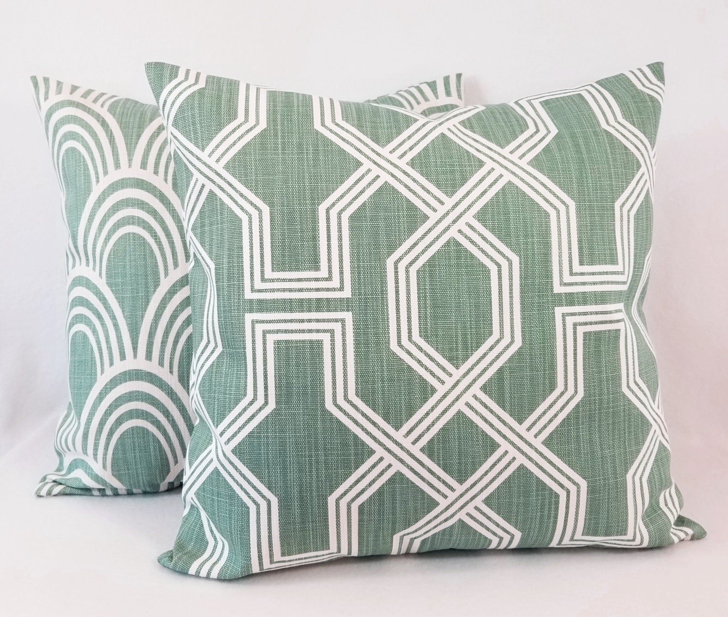 Two Light Green Pillow Covers Two White and Green Throw Etsy