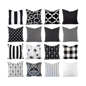 One Decorative Black Pillow Cover, Black and White Pillows, Black Pillow Sham, Black Pillowcase, 20 x 20 In Pillows, 18 x 18 In Pillows