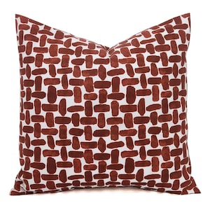 One OUTDOOR Pillow Cover, Dark Red Pillow Cover, Red Geometric Pillow, Modern Stripe Pillow, Brick Red Patio Pillow, 16 x 16 18 x 18 Pillow