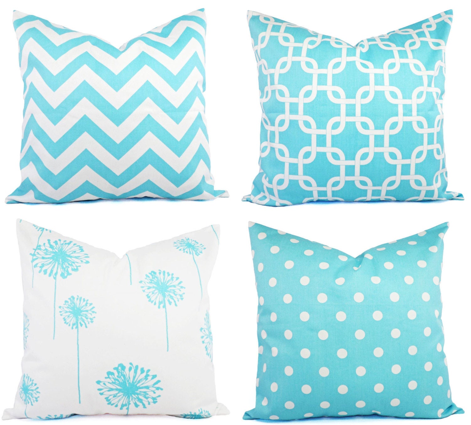 Teal Couch Pillow Covers Teal and White Pillows 16 x 16 Etsy