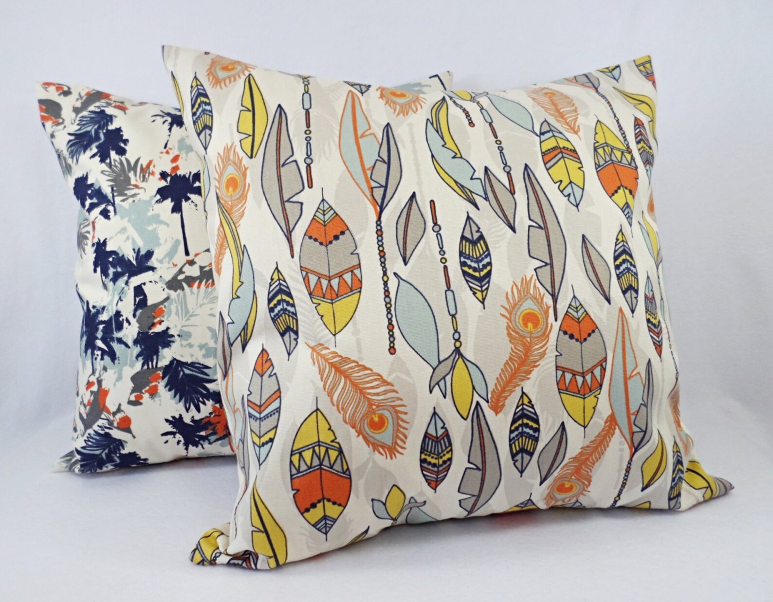 Orange Blue Pillow Cover Orange Pillow Cover Feather Etsy