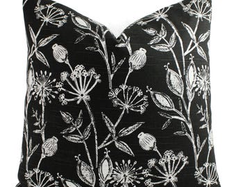 One Black Pillow Cover, Floral Pillow Sham, Black Throw Pillow, Black Decorative Pillow, Flower Pillow Cover, Black Dandelion Pillows