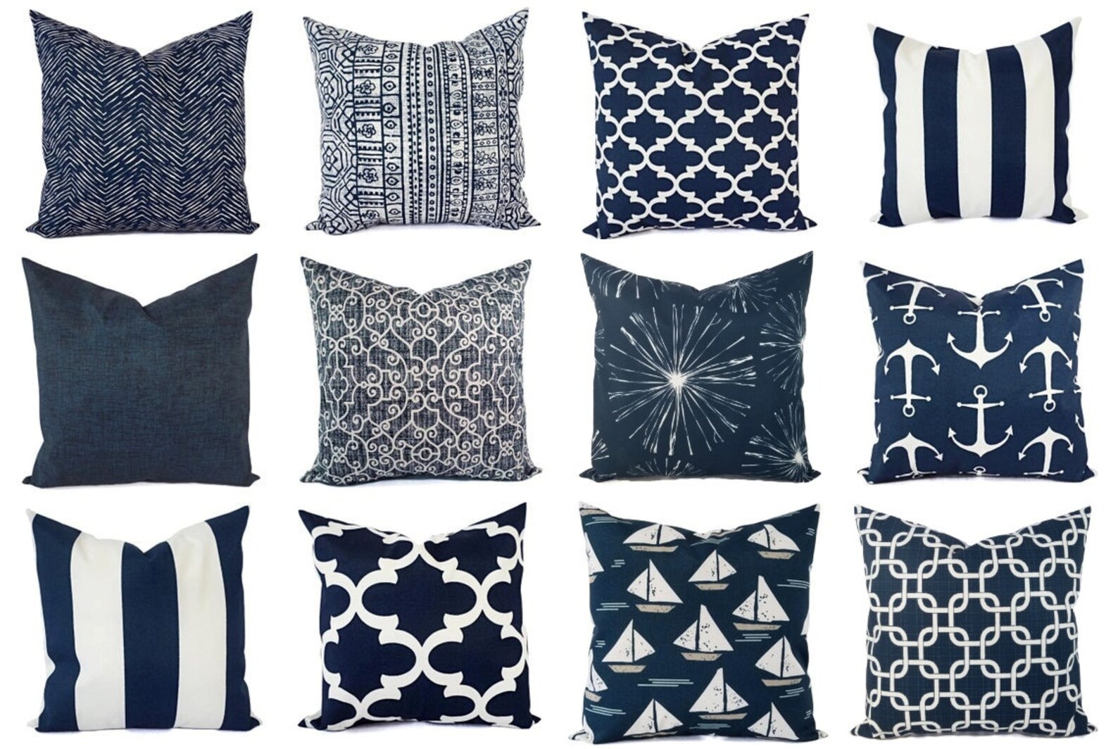 Two OUTDOOR Pillows Navy and White Pillow Cover Navy Blue | Etsy