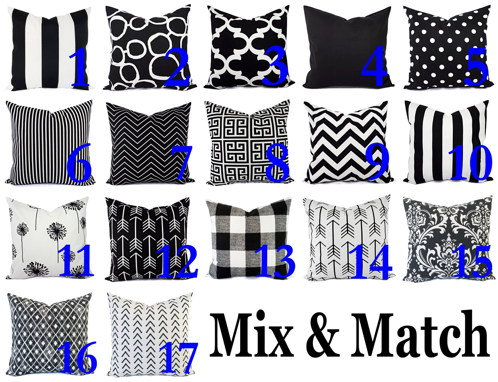 Black and White Pillow Covers Black Pillows White Pillows Etsy