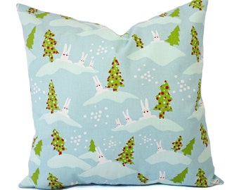 Christmas Holiday Pillows - Blue and Green Pillow Cover - Aqua Pillows - Decorative Pillow Cover - Custom 16x16 18x18 20x20 22x22 24 26 Inch