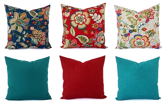 Outdoor Pillow Cover Floral Pillow Sham Red Throw Pillow Etsy
