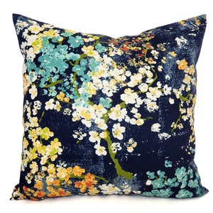 One Decorative Pillow Cover, Blue Aqua Orange Floral Print, Blue Floral Pillows, Blue Pillows, Modern Pillows, Living Room Decor