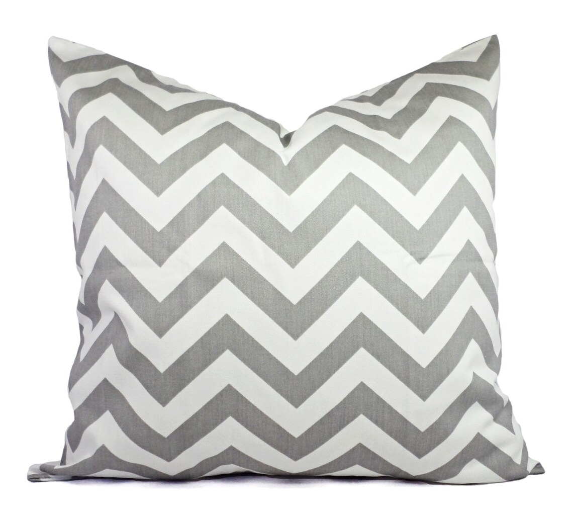 Two Grey Chevron Pillow Covers Grey and White Throw Pillows Etsy