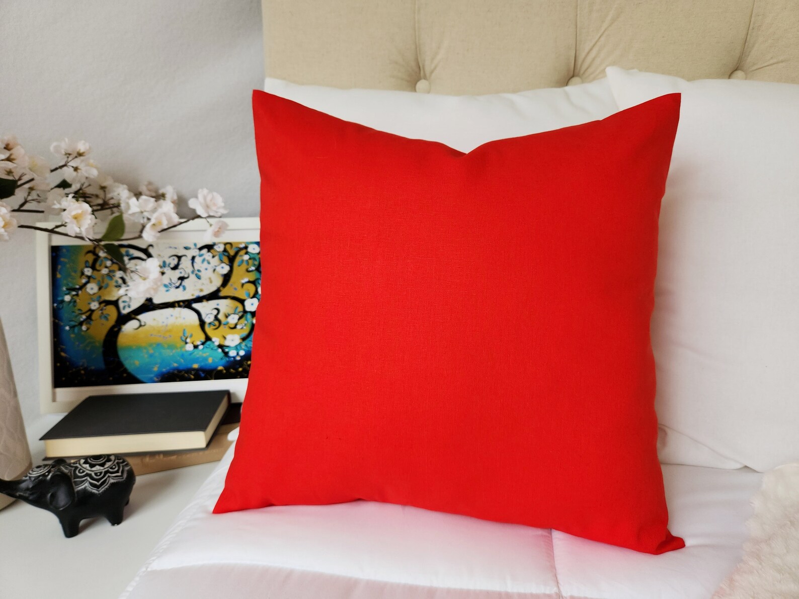 Solid Red Pillow Cover Red Decorative Pillow Cover Linen Etsy