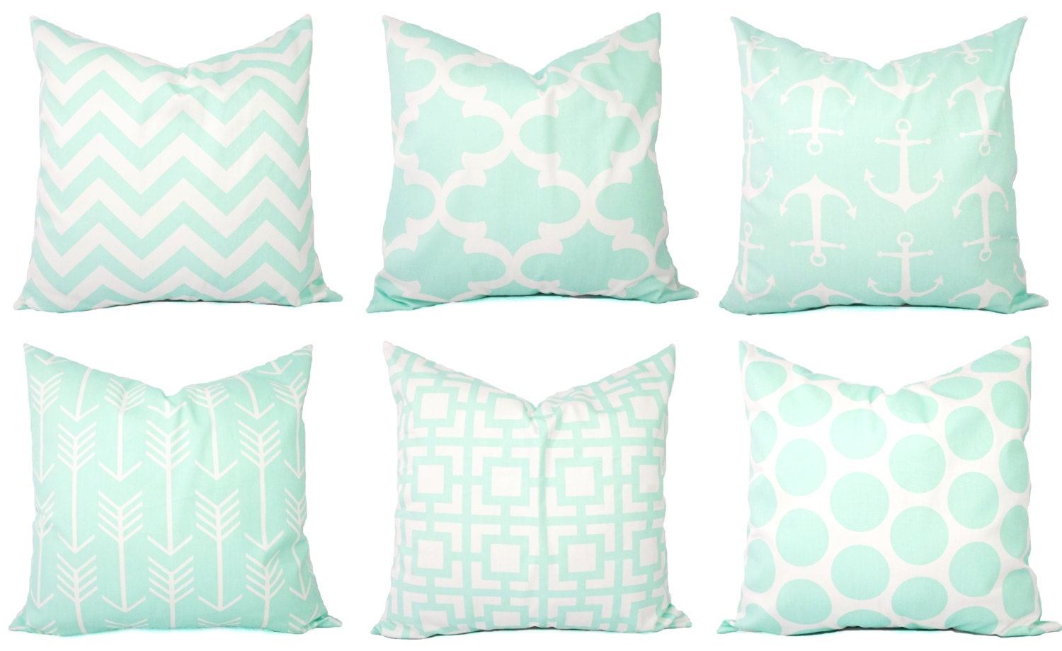 Mint Pillow Covers Mint Green and White Throw Pillows Etsy
