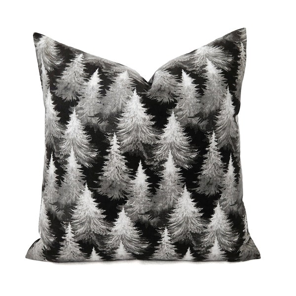 One Decorative Throw Pillow Cover - Black Forest Pillow Cover - Designer Pillow Sham - Black Living Room Decor - Pine Tree Print Pillow Sham