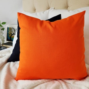 Solid Orange Pillow Cover Orange Throw Pillow Linen Pillow Cover Solid Orange Throw Pillow Custom Decorative Pillow 16 inch 18 image 2