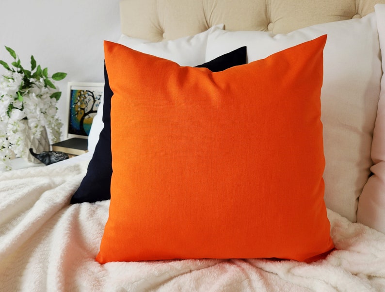 Solid Orange Pillow Cover Orange Throw Pillow Linen Pillow Cover Solid Orange Throw Pillow Custom Decorative Pillow 16 inch 18 image 2