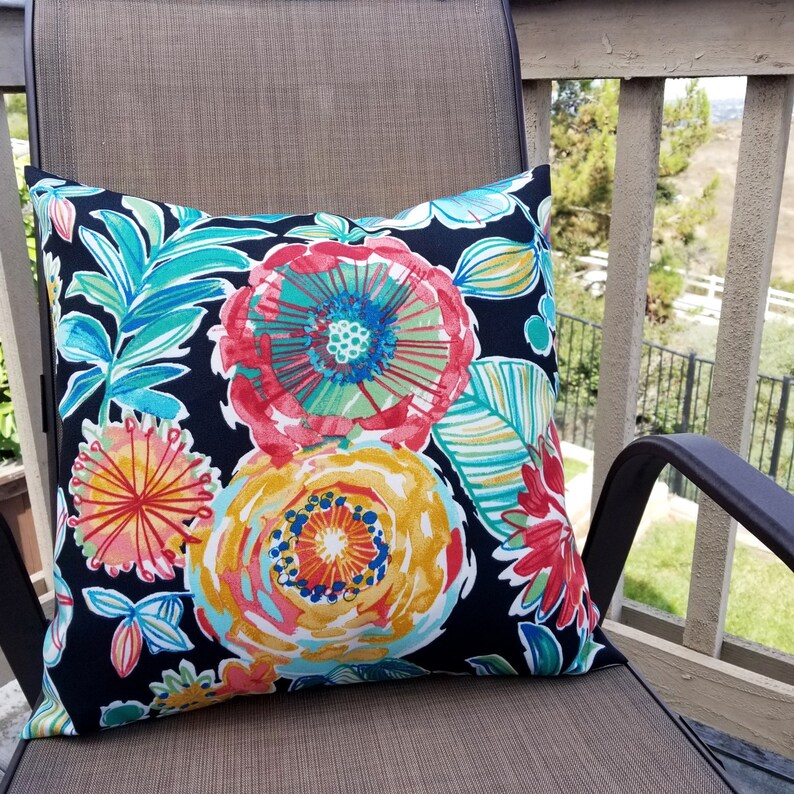 OUTDOOR Two Floral Pillow Covers Black Pillows Patio Etsy