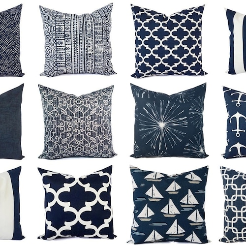 OUTDOOR Pillow Navy Pillow Cover Blue Throw Pillow Cover Etsy