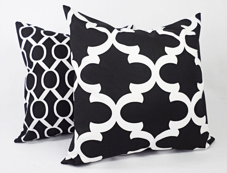 One Black Pillow Cover, Black and White Pillow, Black Accent Pillow, Black Pillow Sham, Couch Pillow, White Pillow Cover, Black Pillows image 3