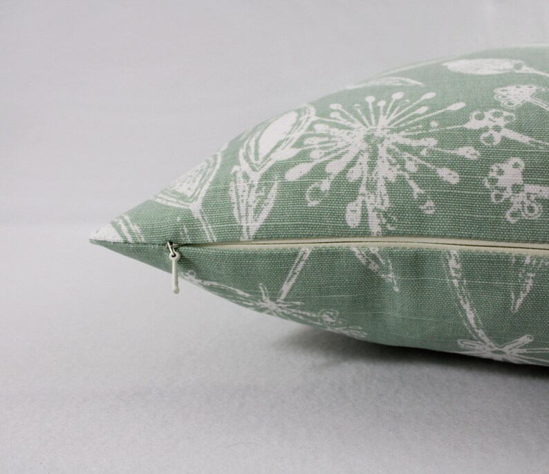 One Green Pillow Cover, Floral Pillow Sham, Green Throw Pillow, Green Decorative Pillow, Flower Pillow Cover, Zipper Pillow Cover image 6