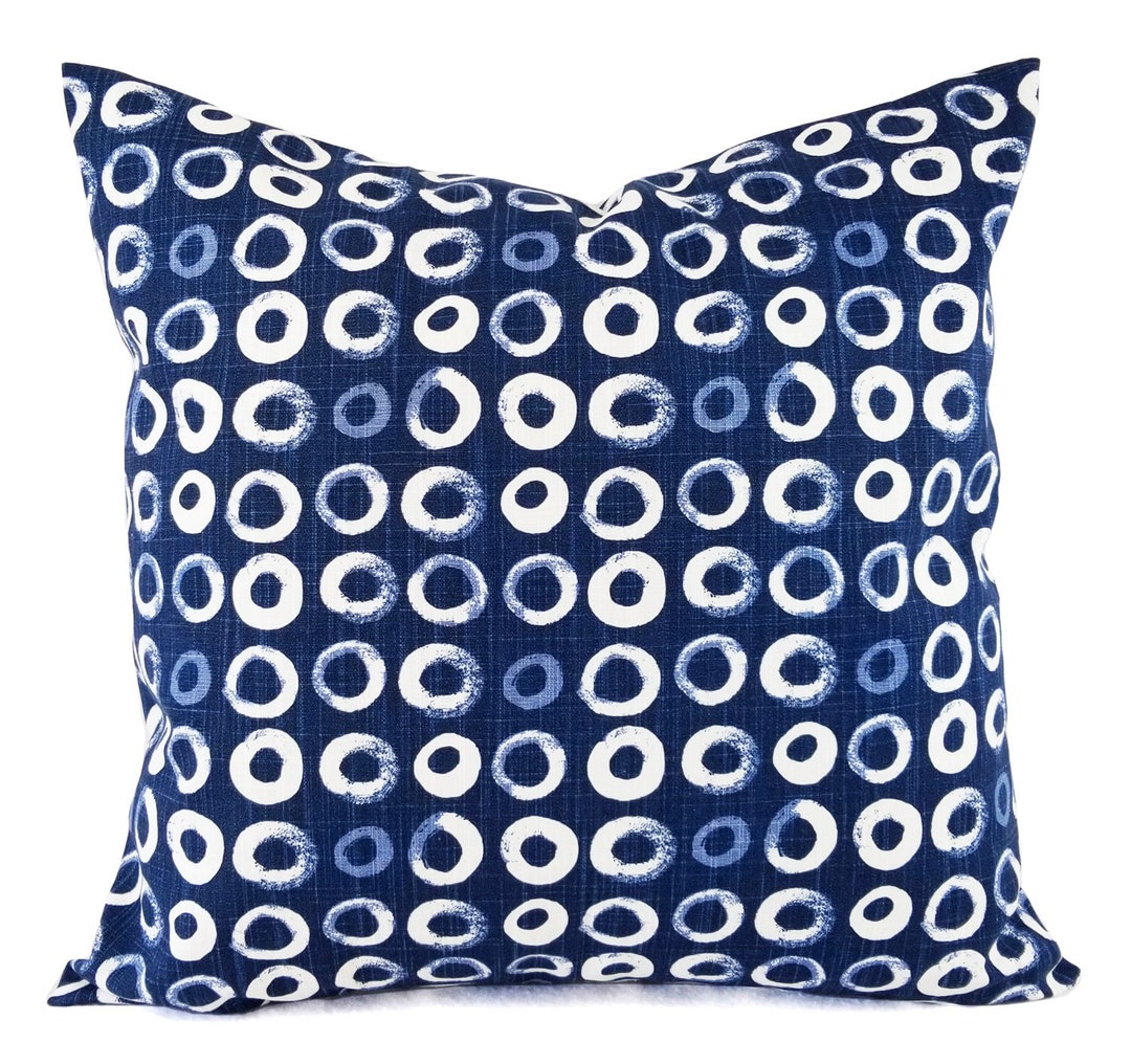 Two Dark Blue Pillow Covers, Blue Pillow Sham, Polka Dot Pillow