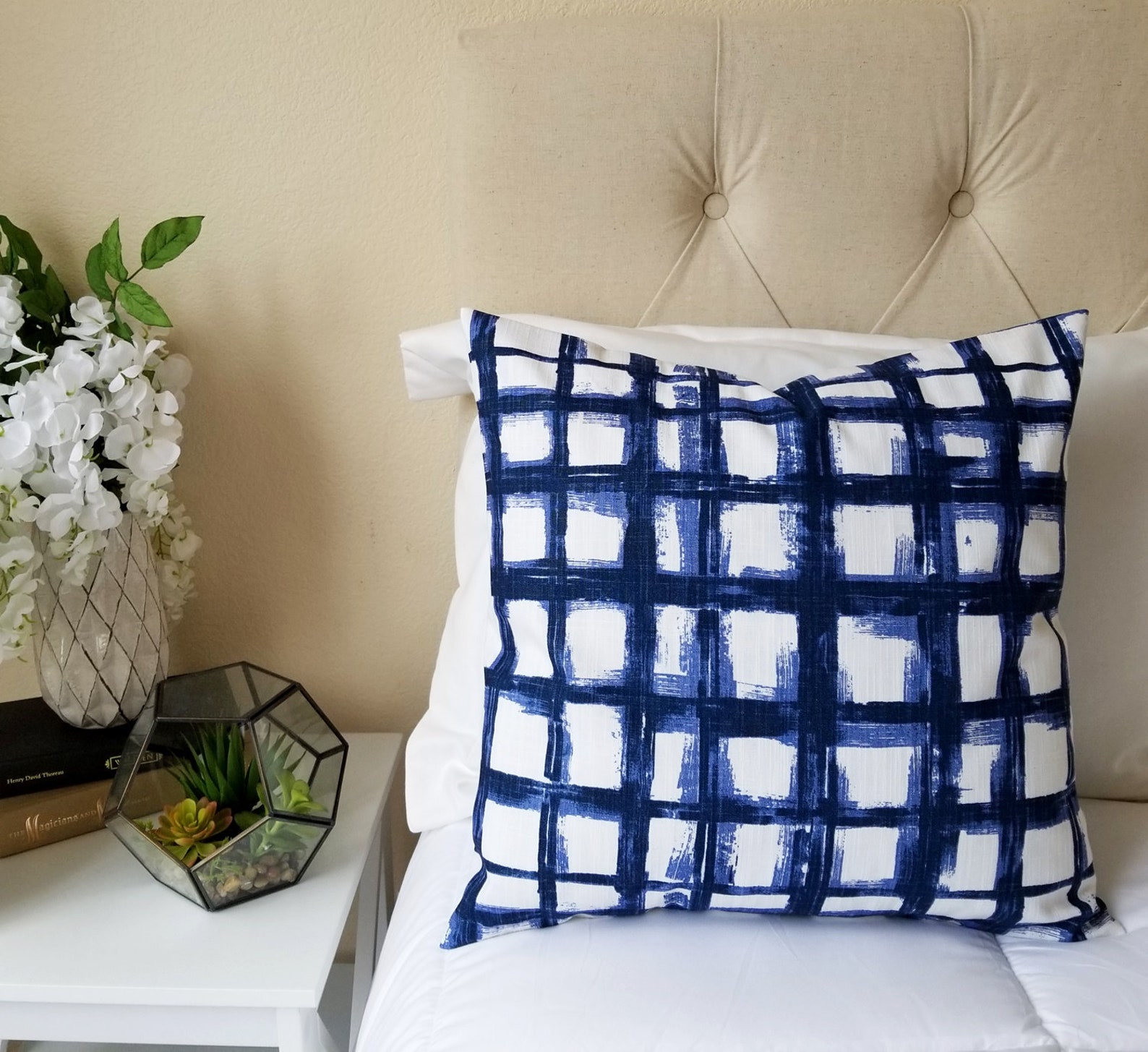 Blue Pillow Covers Dark Blue Pillow Sham White Pillow Etsy