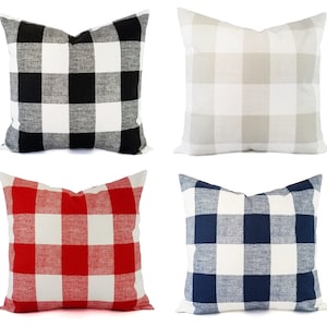 One Plaid Pillow Cover, Buffalo Check Throw Pillow Cover, Navy Euro Sham, Black Decorative Pillow, Red Pillows, Blue Plaid Pillows