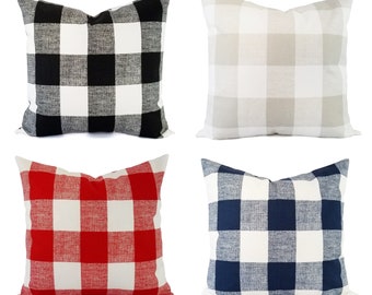 Plaid Pillow Cover - Buffalo Check Throw Pillow Cover - Navy Euro Sham - Black Decorative Pillow - Red Pillows - Blue Plaid Pillows