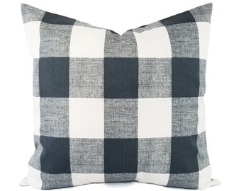 CLEARANCE One Dark Grey and White Pillow Cover - Plaid Pillow Cover - Buffalo Check Pillow - Grey Plaid Pillow - Custom Pillow Cover