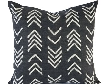Two Grey Pillow Covers - Dark Grey Pillow Covers - Custom Pillow Cover - Charcoal Pillow Sham - Decorative Pillow - Mud Cloth Pillow Cover