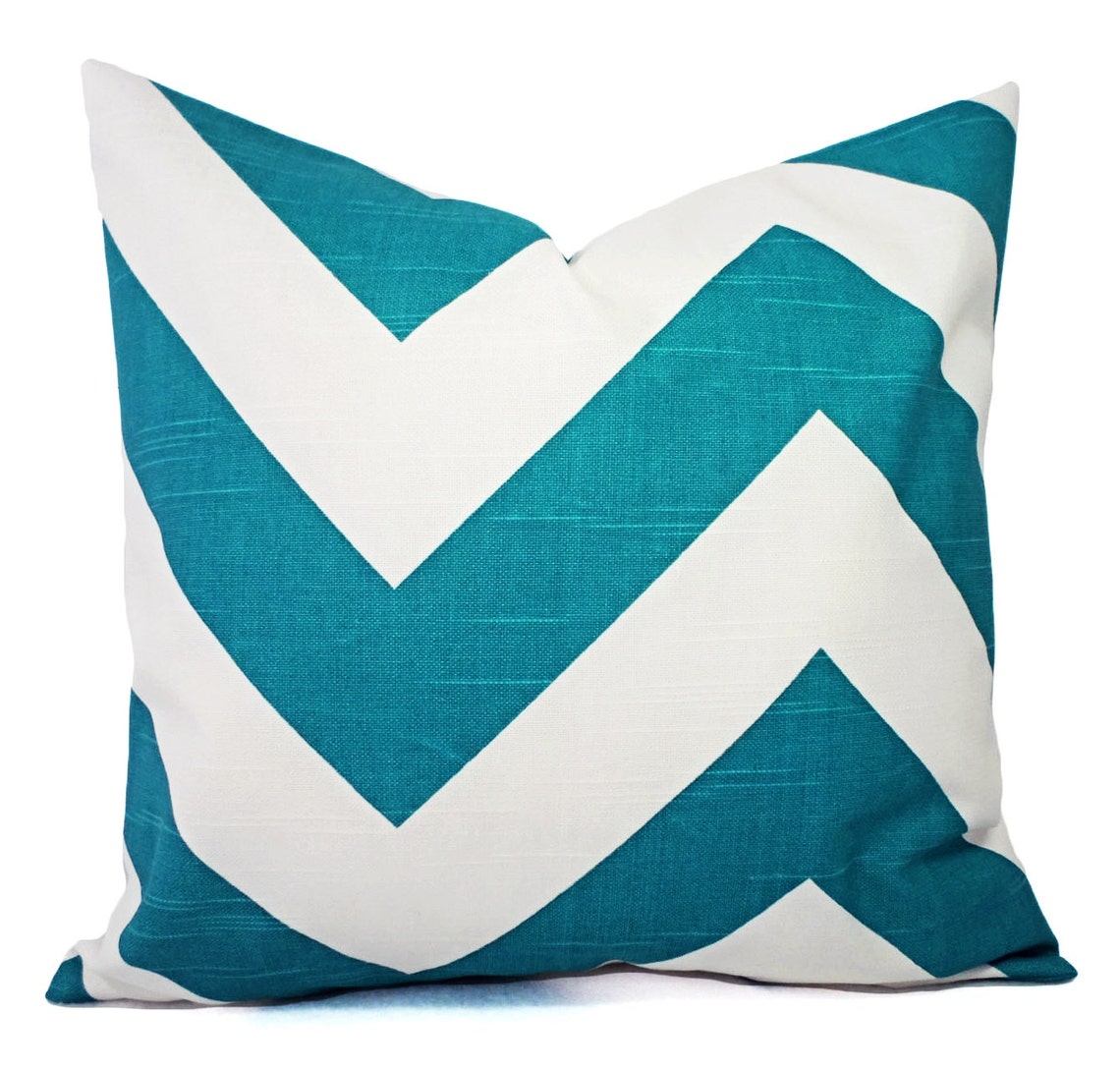 One Turquoise Pillow Cover Deep Turquoise Chevron Throw Etsy