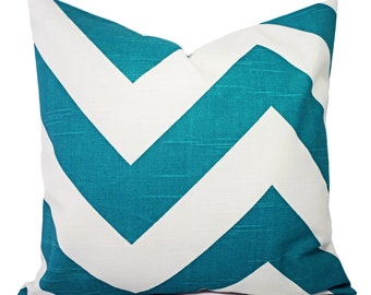 One Turquoise Pillow Cover - Deep Turquoise Chevron Throw Pillows - Chevron Throw Pillow Cushion Cover Accent Pillow Sofa Pillow