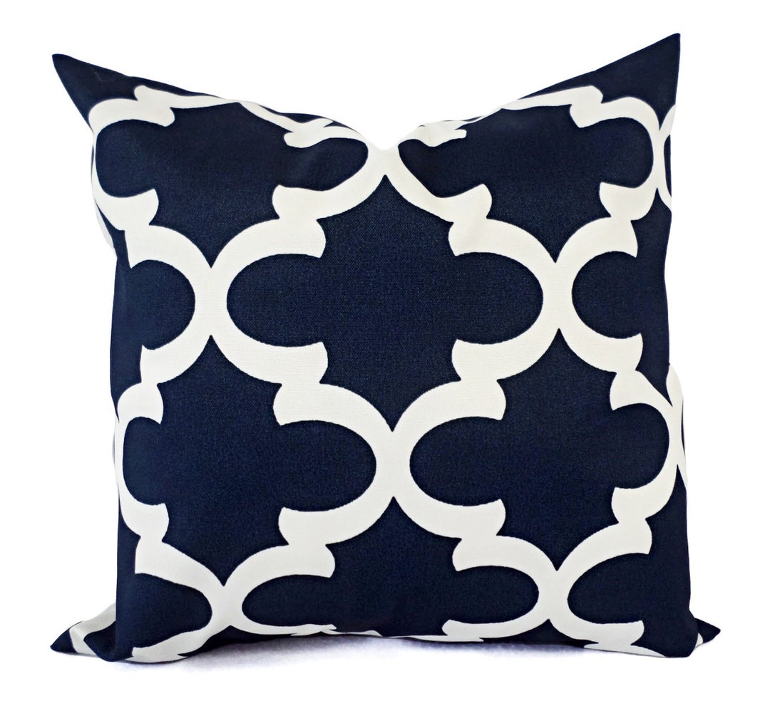 Two OUTDOOR Pillows Navy White Pillow Cover Navy Throw Pillow Cover