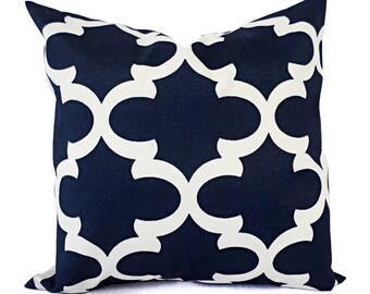 Two OUTDOOR Pillows - Navy White Pillow Cover - Navy Throw Pillow Cover - Navy Euro Sham - Navy Quatrefoil Pillow - Decorative Pillow