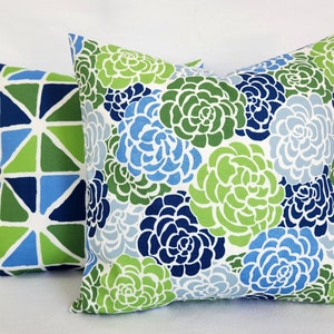 OUTDOOR Pillow Cover, Blue Pillow Cover, Green Throw Pillow, Blue and Green Pillow Sham, Blue Patio Pillow, Blue Outdoor Pillow Set, 16 x 16 image 10