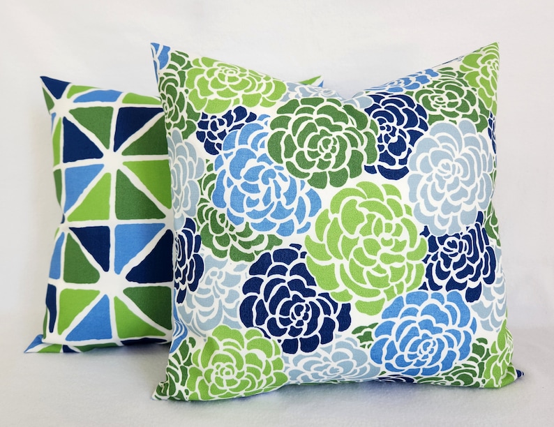 OUTDOOR Pillow Cover, Blue Pillow Cover, Green Throw Pillow, Blue and Green Pillow Sham, Blue Patio Pillow, Blue Outdoor Pillow Set, 16 x 16 image 10