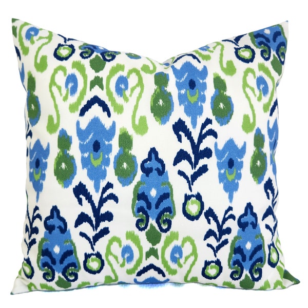 OUTDOOR Two Ikat Pillow Covers, Blue and Green Pillow, Patio Pillow Cover, Pillow Cover Set, Porch Pillow Cover, Summer Decor Sun Room