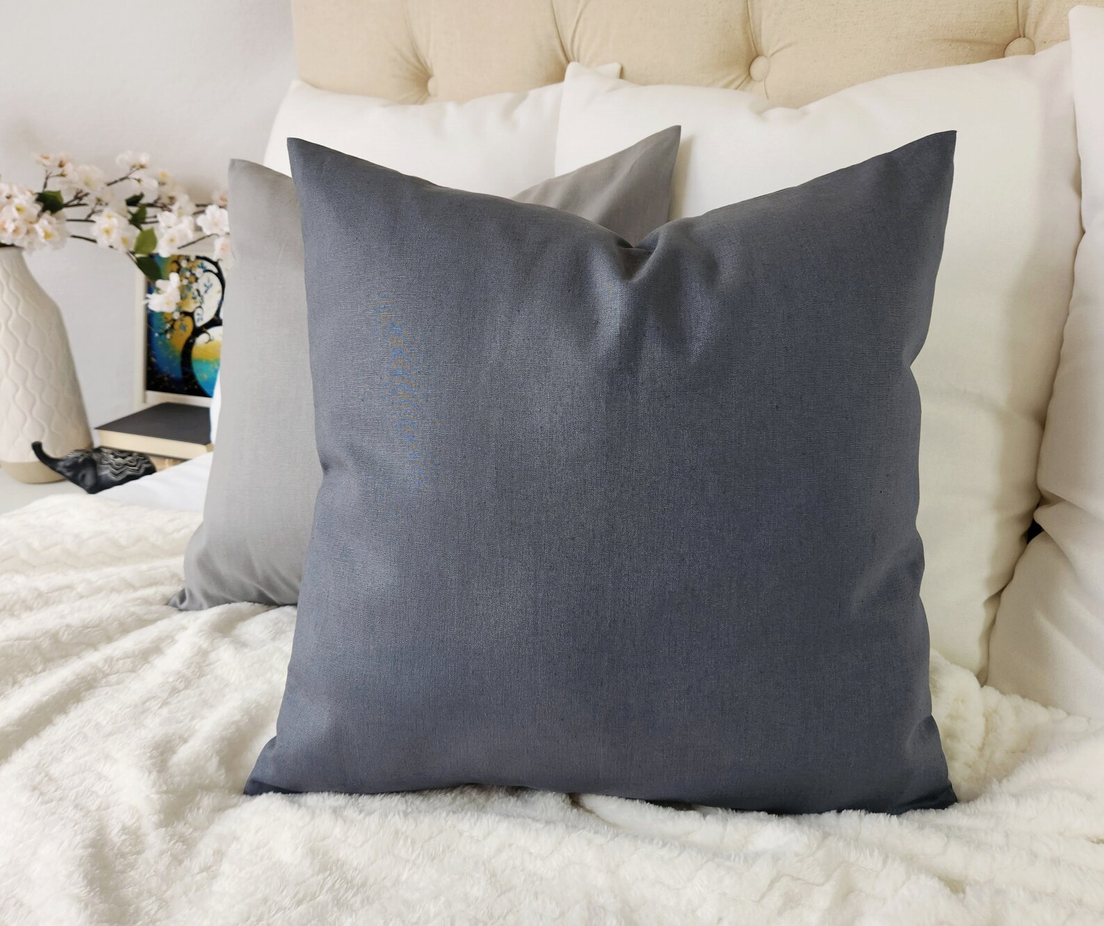 Dark Grey Decorative Pillow Cover Solid Grey Pillow Linen Etsy