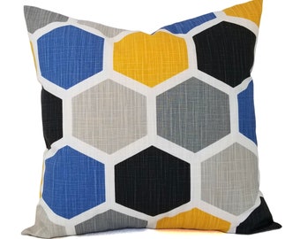 Yellow and Blue Throw Pillow Covers - Two Blue and Yellow Decorative Pillow Covers - Yellow Couch Pillow Cushion Cover - Yellow Pillow Cover