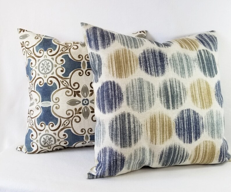 Blue and Grey Pillow Cover Blue Decorative Pillow Cover Etsy
