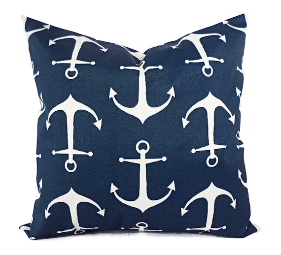 Two Outdoor Pillows Navy White Pillow Cover Sailor Two Outdoor Pillows Navy White Pillow, Outdoor Anchor Pillow