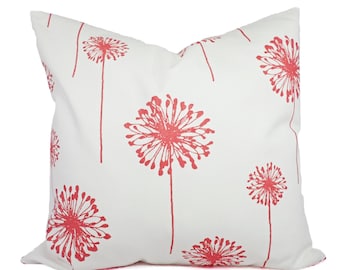 Two Coral Throw Pillows - Coral Dandelion Decorative Throw Pillows - Couch Pillows - Accent Pillow - Coral Pillows 16x16 18x18 20x20 22x22