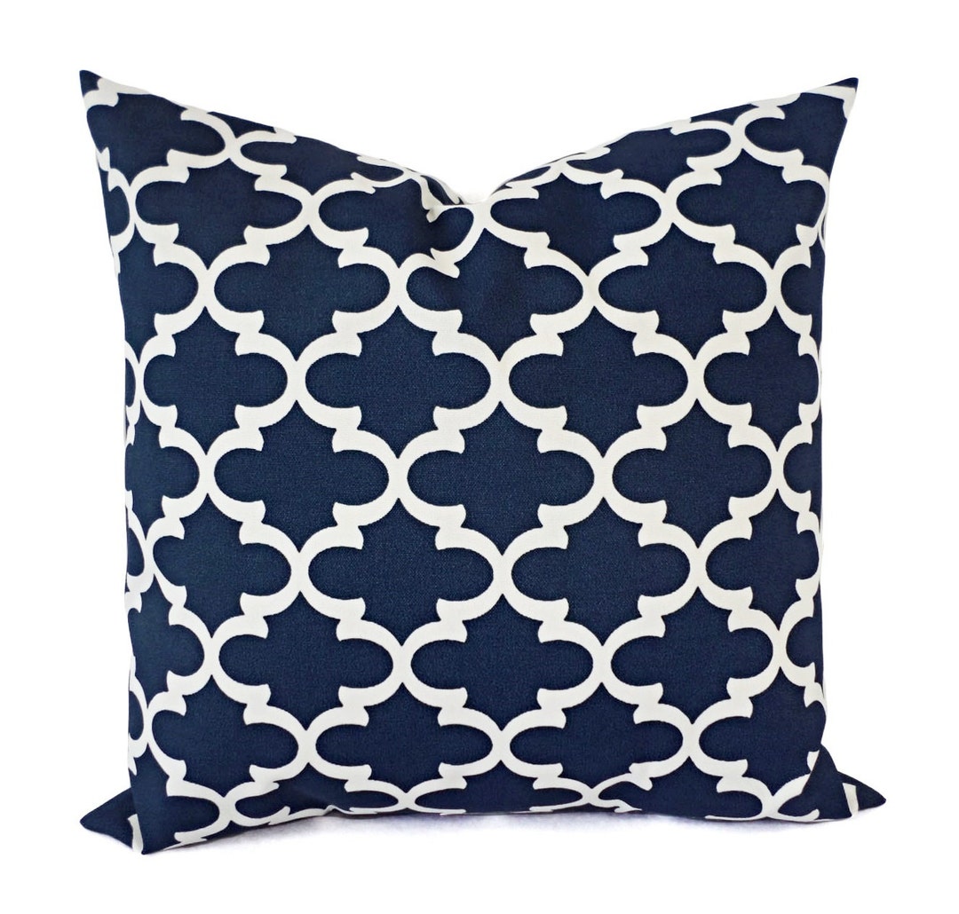 Two OUTDOOR Pillows Navy White Pillow Cover Navy Throw Pillow Cover ...