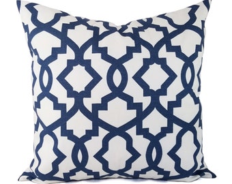 Two Blue Decorative Pillows - Two Navy Trellis Pillow Covers - Navy Throw Pillow - Moroccan Tile Pillow - Navy White Pillows - Blue Pillows