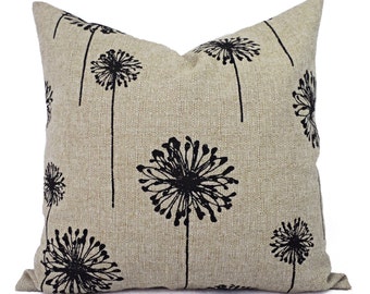 Two Pillow Covers - Black and Cream Dandelion Pillows - Dandelion Pillow Cover - Black Pillow Cover - Throw Pillow Cushion Cover
