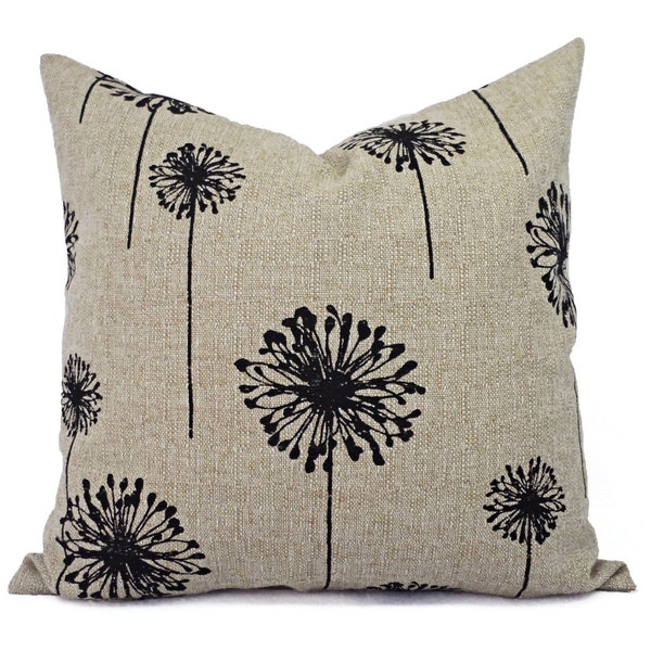 Two Pillow Covers - Black and Cream Dandelion Pillows - Dandelion Pillow Cover - Black Pillow Cover - Throw Pillow Cushion Cover