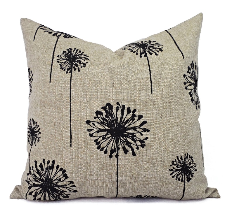 Two Pillow Covers Black and Cream Dandelion Pillows Etsy