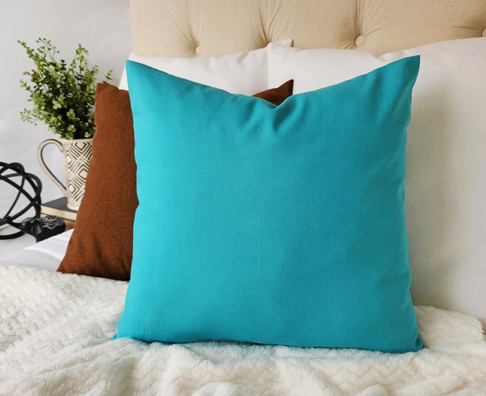 Solid Aqua Decorative Pillow Cover Teal Pillow Cover Linen Etsy
