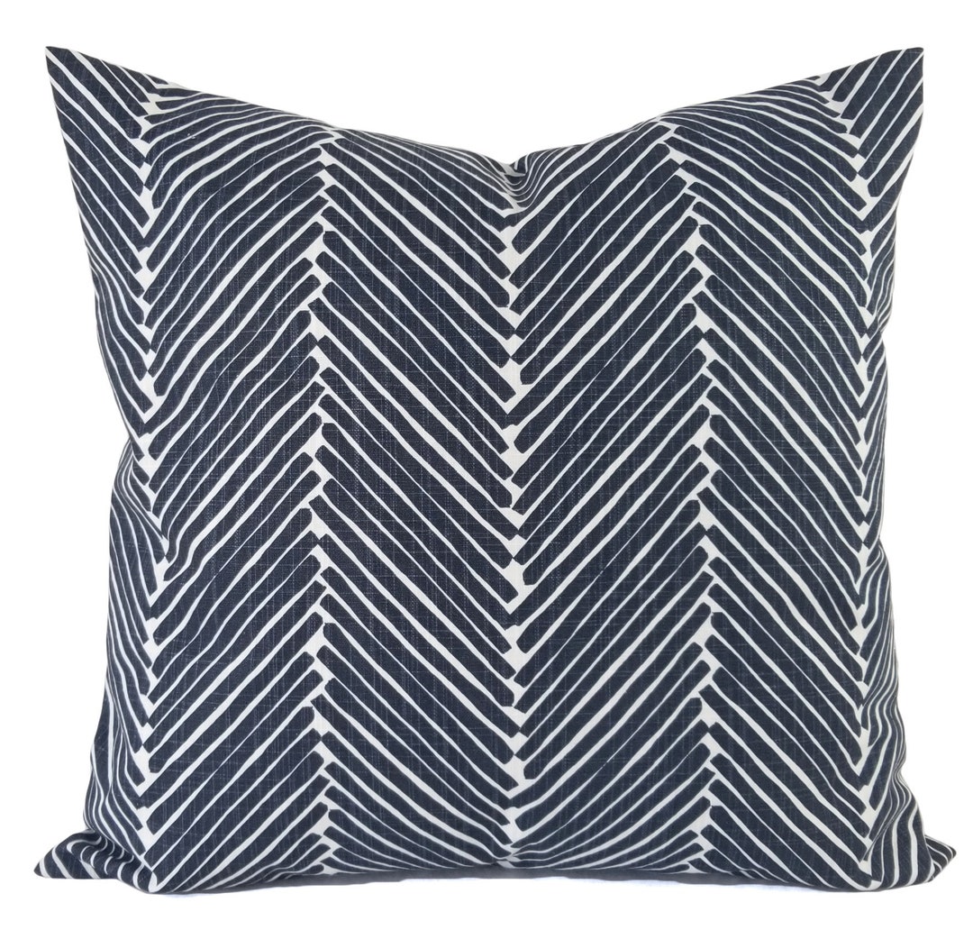 Two Navy Blue Pillow Covers, Blue Geometric Pillow, Herringbone Pillow