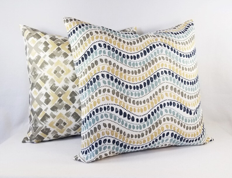 One Blue Pillow Cover Brown Pillow Cover Decorative Pillow Etsy