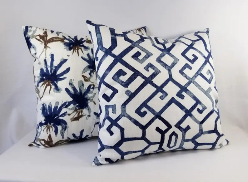 Blue Pillow Cover Brown Pillow Cover Blue Throw Pillow Etsy