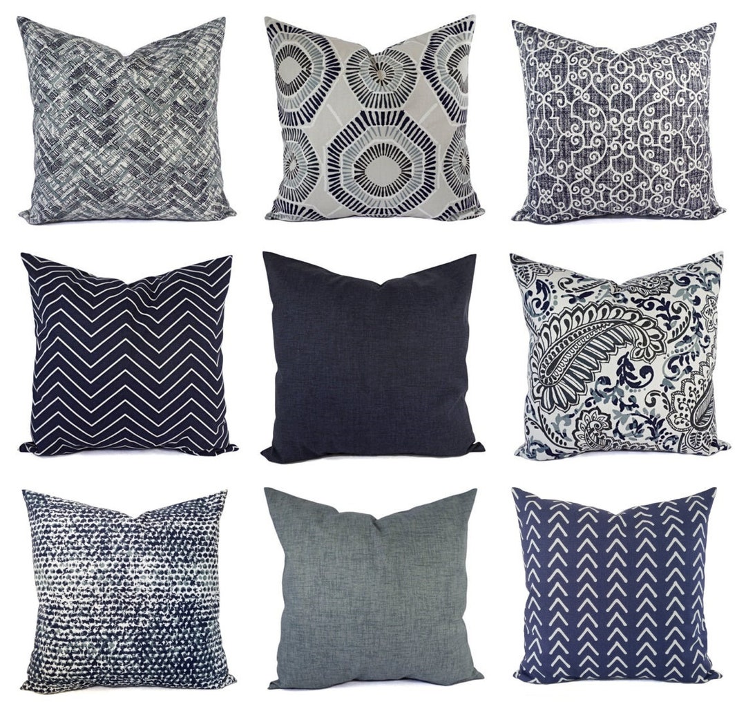 Decorative Pillow Cover Blue Grey Pillow Chevron Pillow Solid Pillow