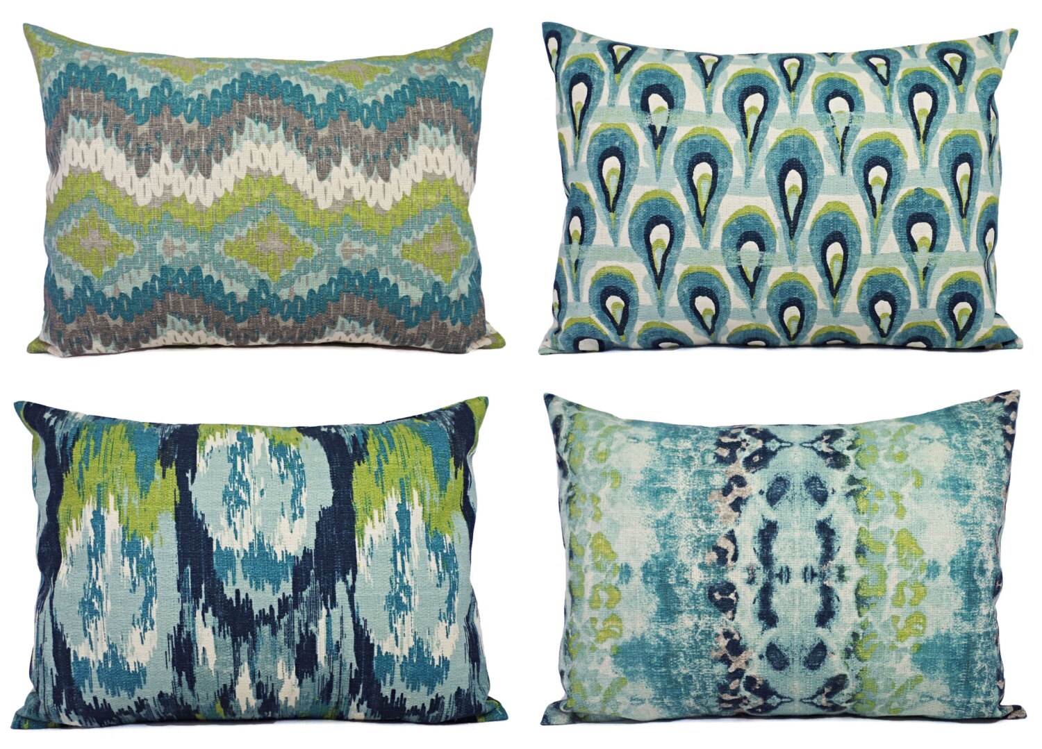 Blue Ikat Lumbar Pillow Cover One Blue and Green Ikat Pillow Etsy